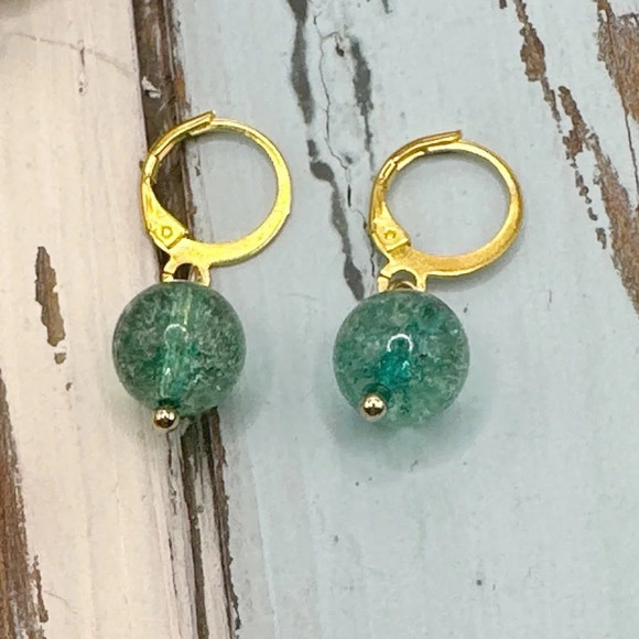 Colorful Green Tourmaline spheres dangle drop earrings - Picture 1 of 4